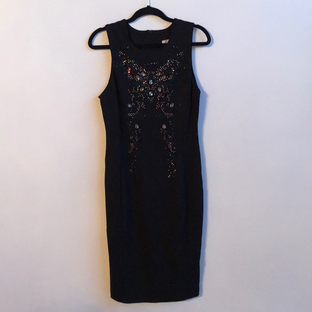 NWOT H&M black sleeveless midi dress w/rhinestones